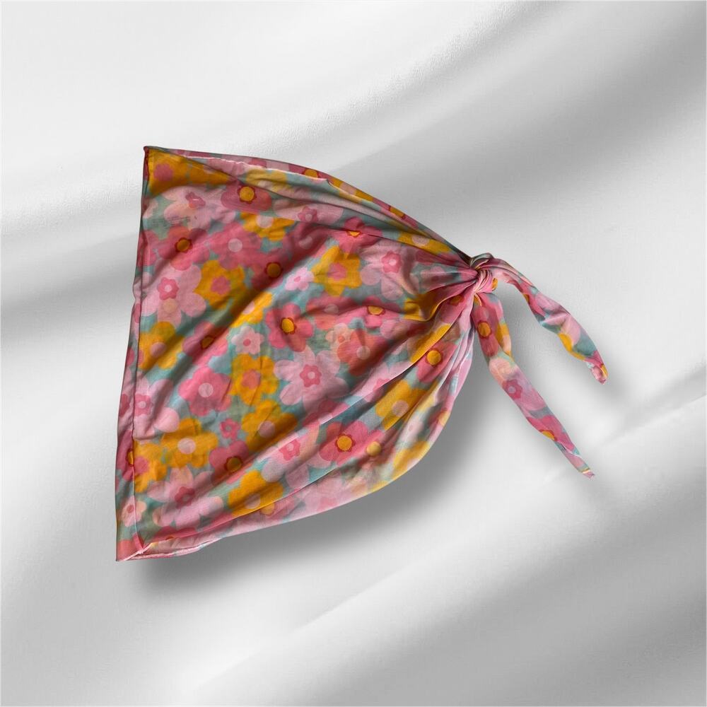 Women’s Pink Floral Mesh Tie at Waist Sarong Swim Cover Size Small